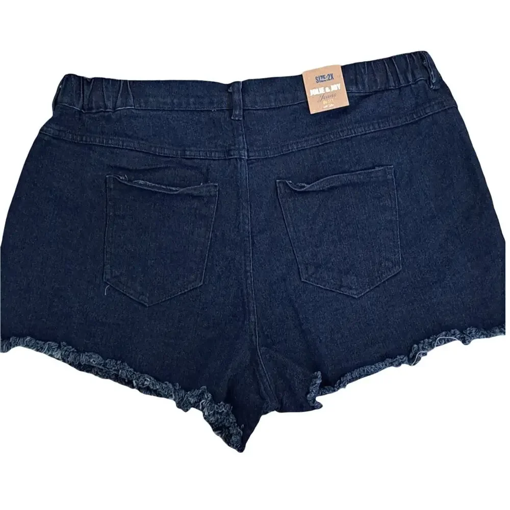 Jolie & Joy By FCT Distressed Denim Shorts NWT Frayed Rhinestone Accent Size 2X